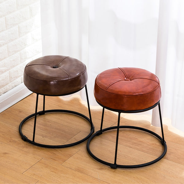 Rustic Industrial Genuine Leather Handmade Living Round Stools