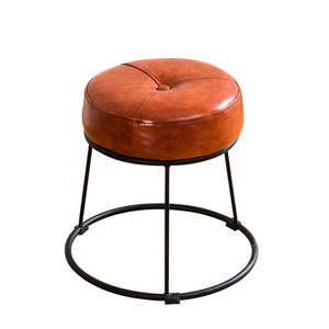 Rustic Industrial Genuine Leather Handmade Living Round Stools