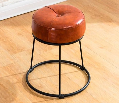 Rustic Industrial Genuine Leather Handmade Living Round Stools