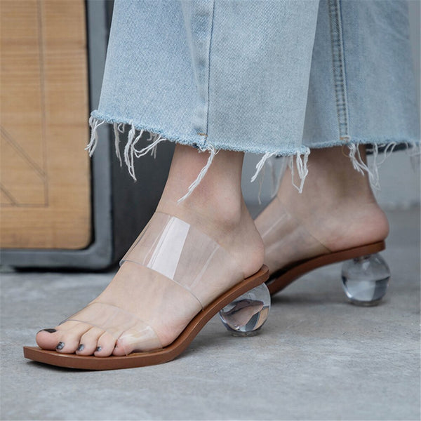 Modern Minimalist Sandal w Glass Orb Heel