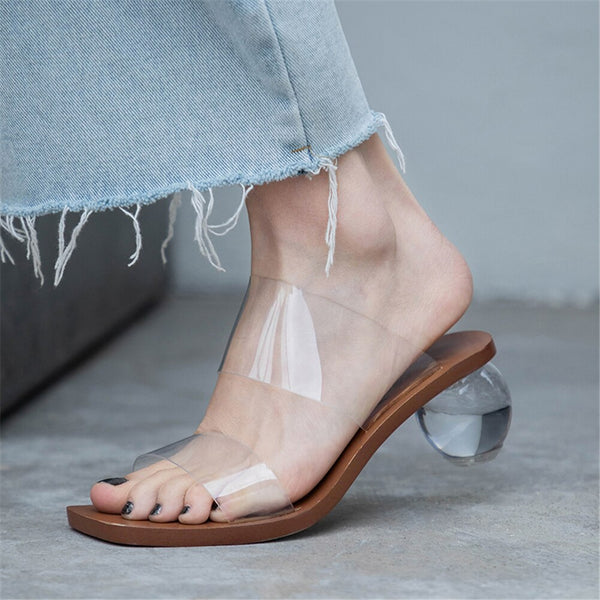 Modern Minimalist Sandal w Glass Orb Heel