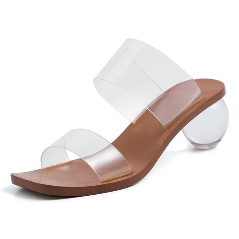 Modern Minimalist Sandal w Glass Orb Heel