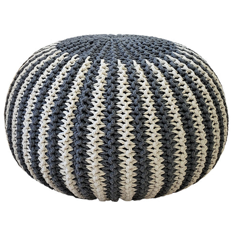 Handmade Navy & White Cotton Knit Ottoman Pouf