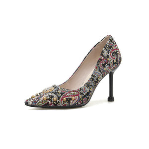 Women's Paisley Embroidered Leather Pumps