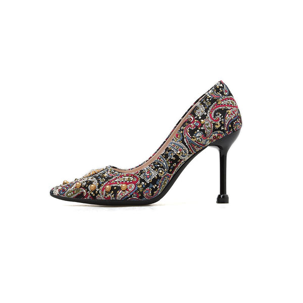 Women's Paisley Embroidered Leather Pumps