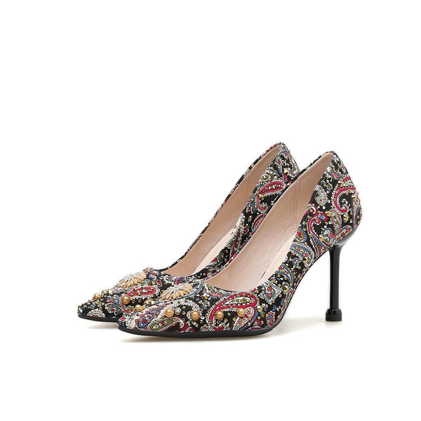 Women's Paisley Embroidered Leather Pumps