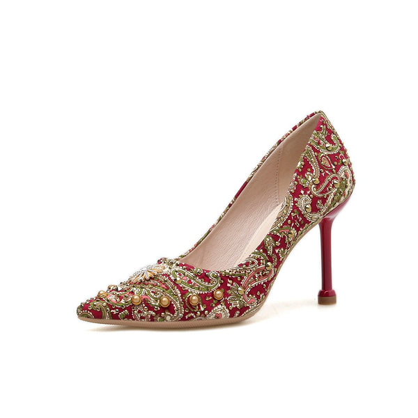 Women's Paisley Embroidered Leather Pumps