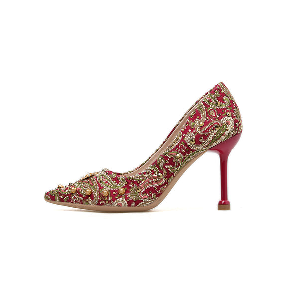 Women's Paisley Embroidered Leather Pumps