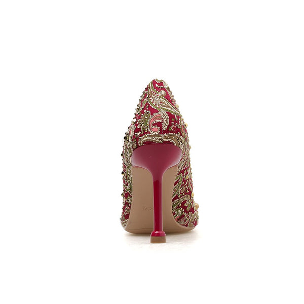 Women's Paisley Embroidered Leather Pumps