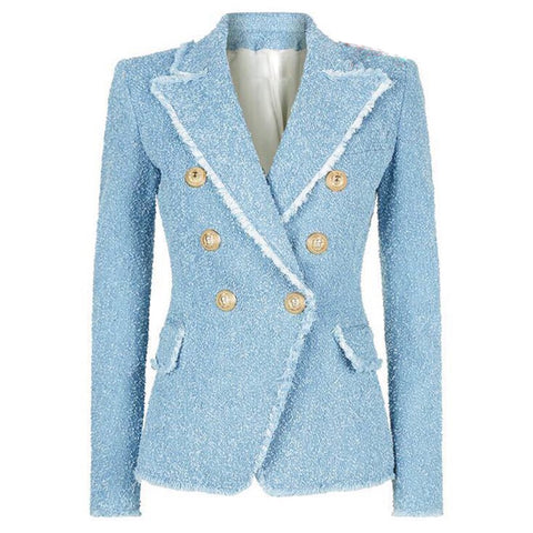 High Fashion Women's Tweed Wool Double Breasted Power Blazer