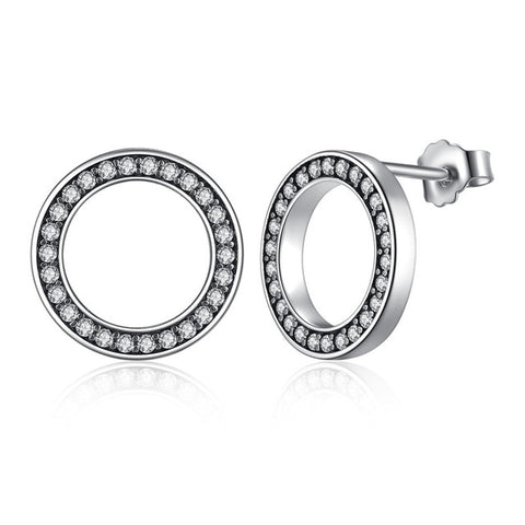 Elegant Circular Sterling Silver Diamond Stud Earrings