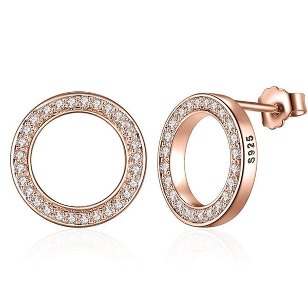 Elegant Circular Sterling Silver Diamond Stud Earrings