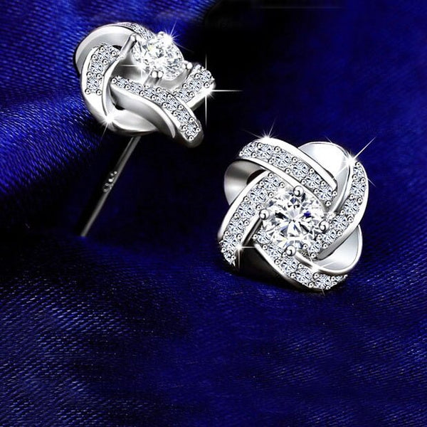 Elegant Silver Crystal Diamond Stud Earrings