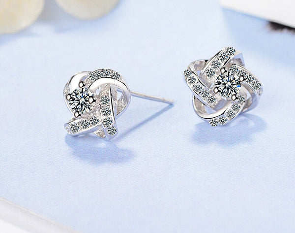 Elegant Silver Crystal Diamond Stud Earrings