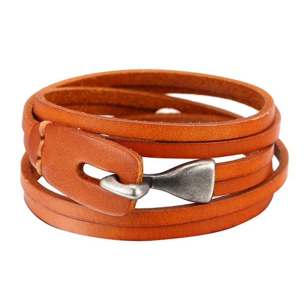 Modern Leather Women's Wrap Bracelet w Metal Hook