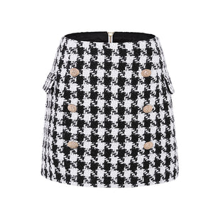 Luxurious Houndstooth Tweed Mini Skirt