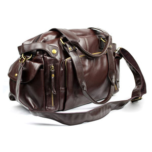 Men's Luxury Vintage Faux Leather Duffle Bag w Shoulder Strap