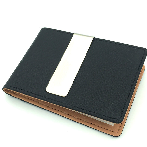 Men's Leather Folding Money Clip BiFold Wallet