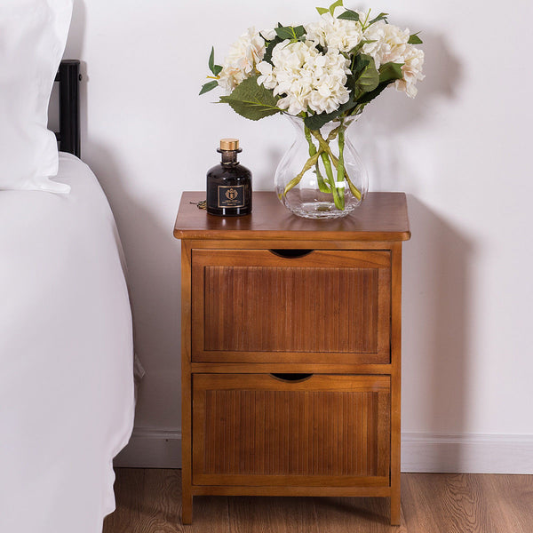 Stylish Textured Vintage Hardwood 2-Drawer Nightstand End Table