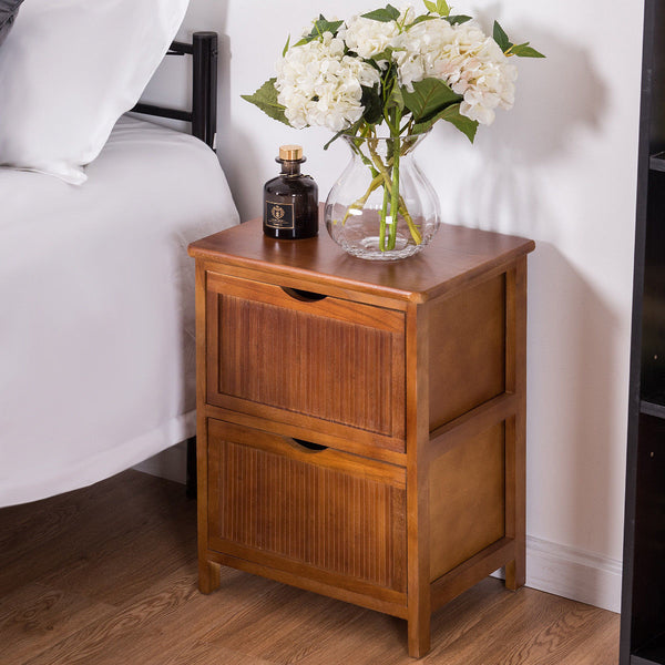 Stylish Textured Vintage Hardwood 2-Drawer Nightstand End Table