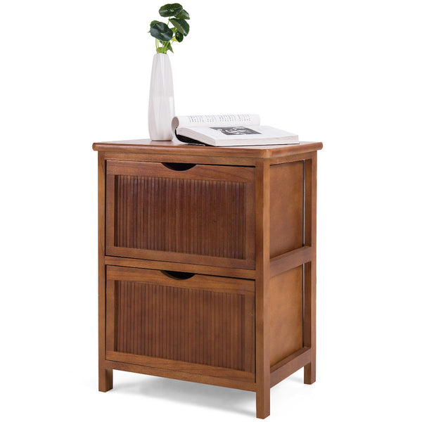 Stylish Textured Vintage Hardwood 2-Drawer Nightstand End Table