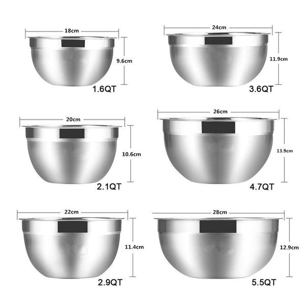 6 Pcs Set of Stainless Steel Luxury Mixing Kitchen Bowls