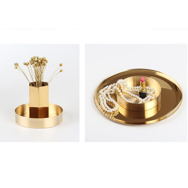 Luxurious Round Golden Copper Storage Dishes