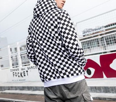 Modern New School Black / White Check Hoodie