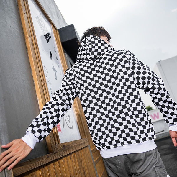 Modern New School Black / White Check Hoodie