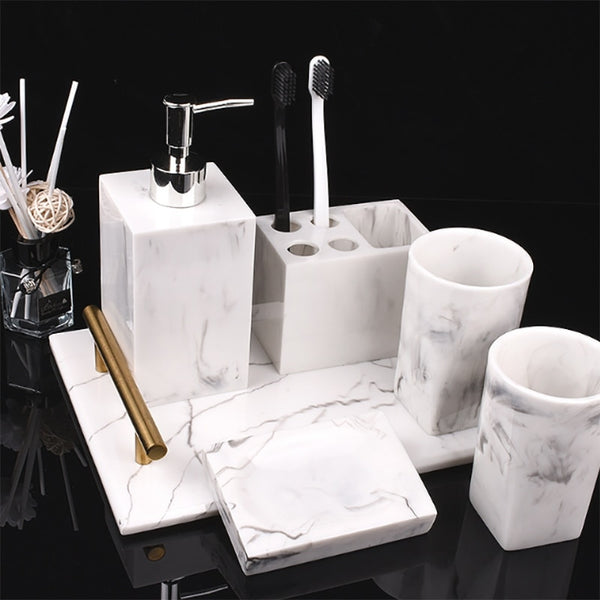 5-Piece Marble Luxury Counter Top Accessory Set