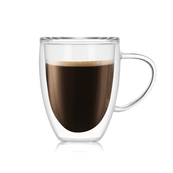 High Quality Glass Heat Resistant Coffee Mug w Handle - 3 Size