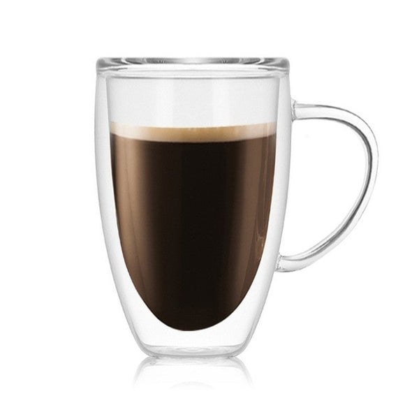 High Quality Glass Heat Resistant Coffee Mug w Handle - 3 Size