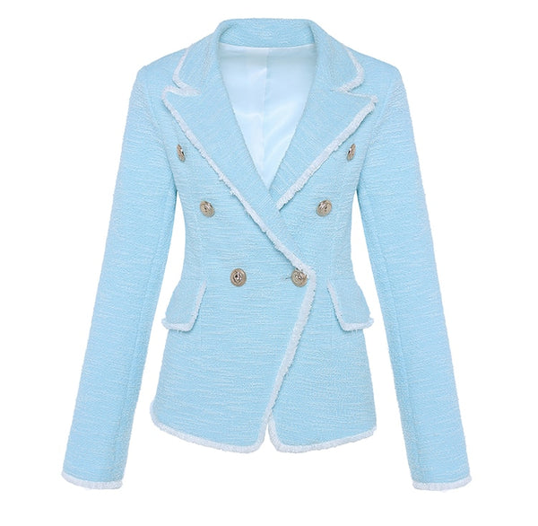 High Fashion Women's Tweed Wool Double Breasted Power Blazer