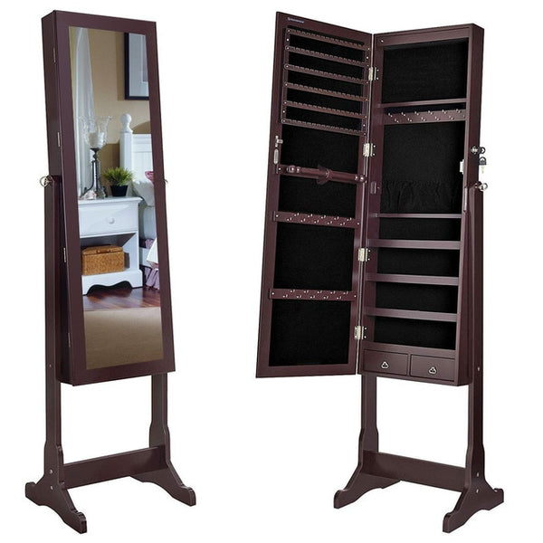 Full Standing Luxury Mirror with Interior Jewelry Cabinets, LED Lighting