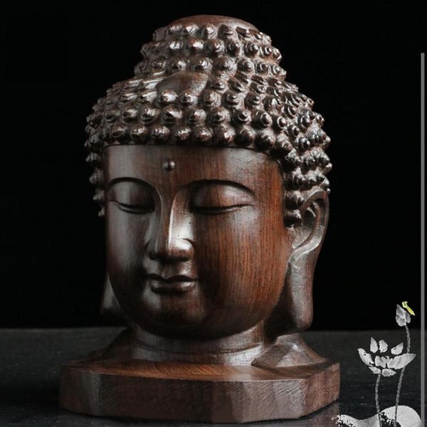 Hand Crafted Small Mahogany Buddha Head Statue