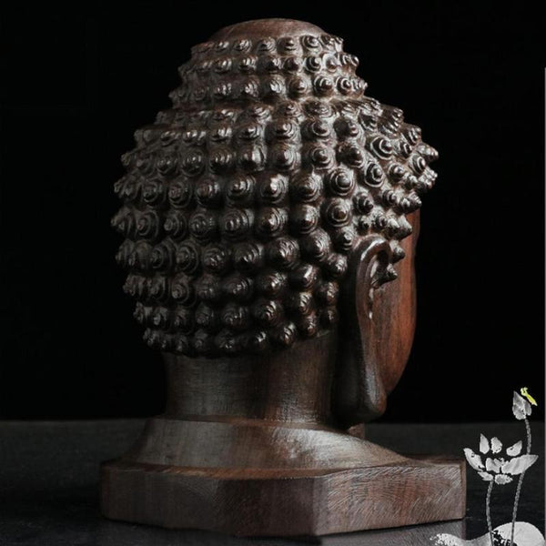 Hand Crafted Small Mahogany Buddha Head Statue