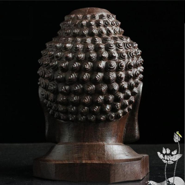 Hand Crafted Small Mahogany Buddha Head Statue