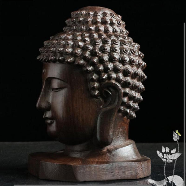 Hand Crafted Small Mahogany Buddha Head Statue