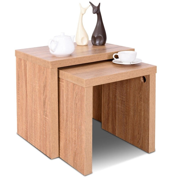 Set of 2 Wooden Finished Nesting Tables for Coffee/Living Space