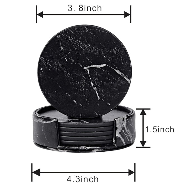 Luxury 6-set Designer Black Marble Leather Table Coasters