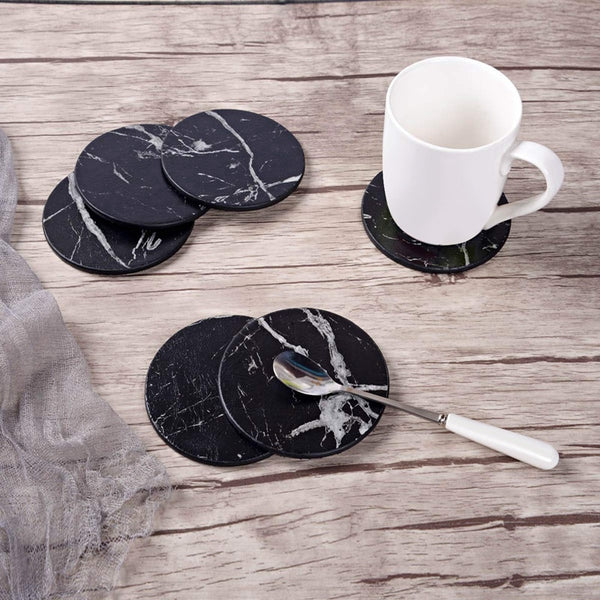 Luxury 6-set Designer Black Marble Leather Table Coasters