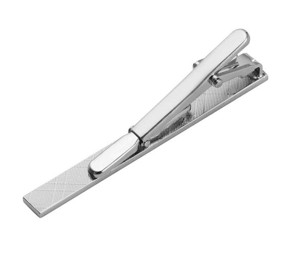 Men's Silver Textured Metal Tie Bar Clip