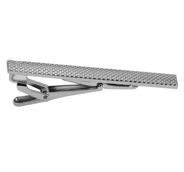 Men's Silver Textured Metal Tie Bar Clip