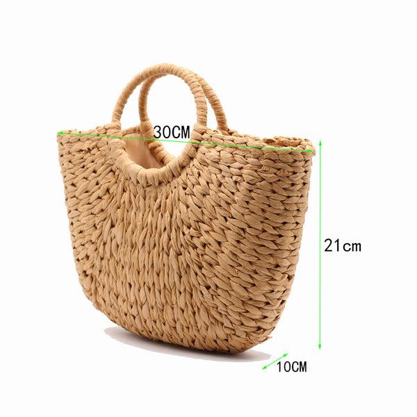 Handmade Large Women's Semicircle Woven Straw Tote