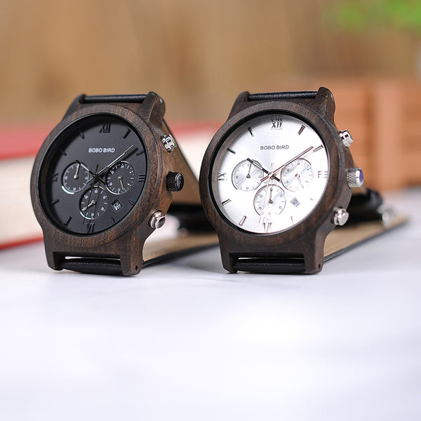 Men's Handmade Luxury Date Chronograph Watch w Hardwood Case