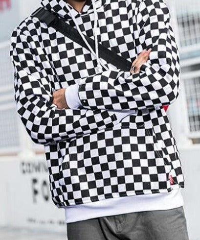 Modern New School Black / White Check Hoodie