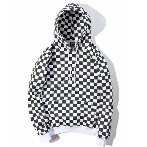 Modern New School Black / White Check Hoodie