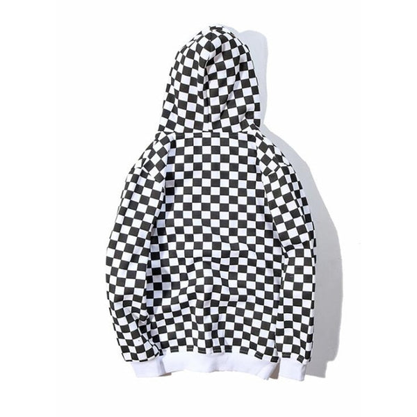 Modern New School Black / White Check Hoodie