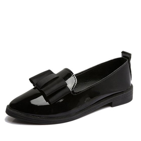 Modern Sleek Fabric Bow Mirror Leather Loafers