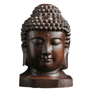 Hand Crafted Small Mahogany Buddha Head Statue